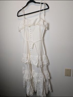 Dygarni Romantic White Tiered Lace Maxi Dress Large Cottagecore Whimsigoth Fairy